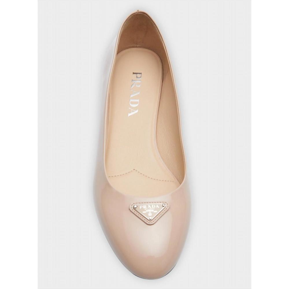 NEW PRADA women's patent calfskin logo ballerina flats in nude - Picture 3 of 3